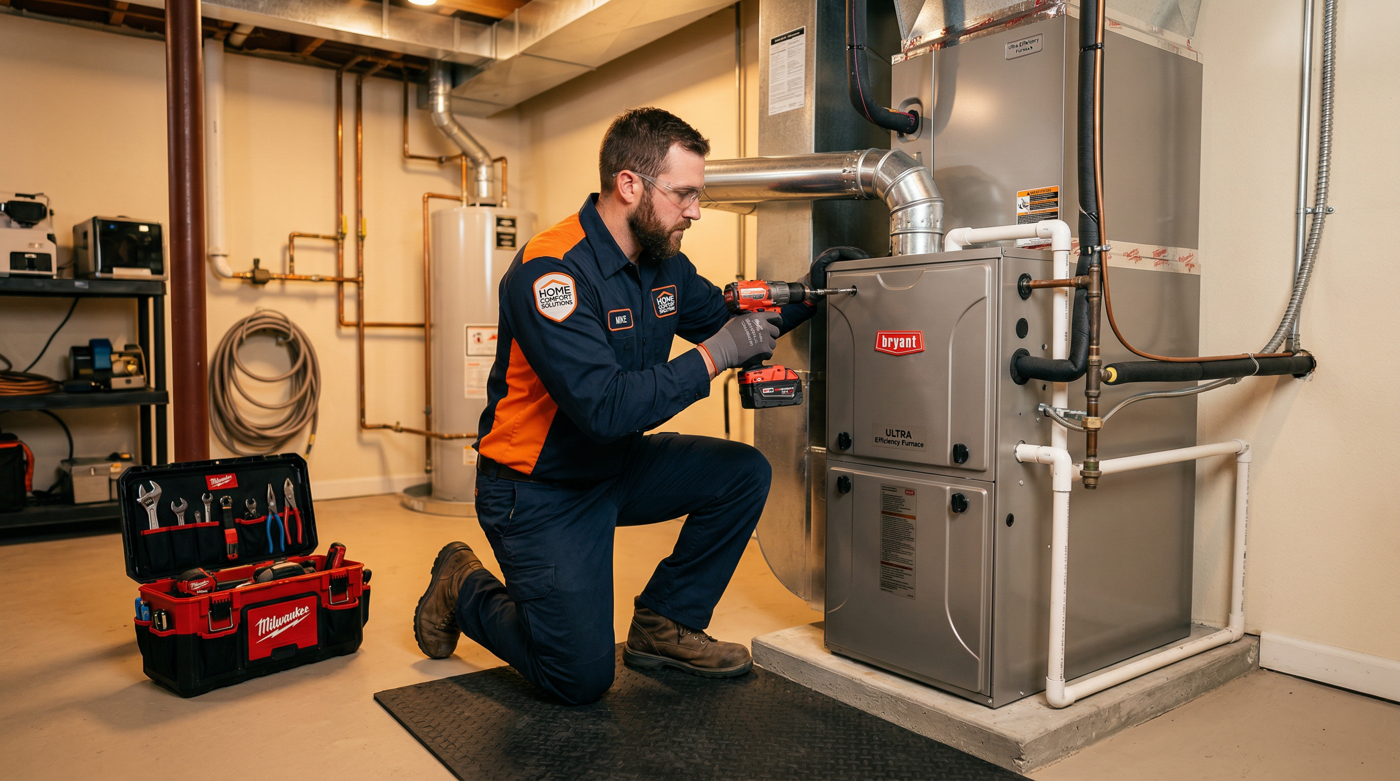 HVAC technician installing a high-efficiency furnace